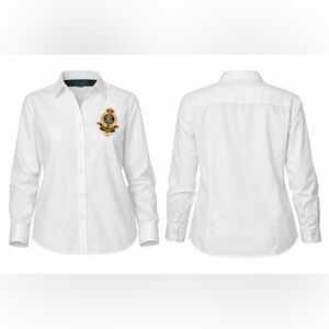 Lauren Ralph Lauren Crest Button Down Shirt White 1X Cotton Logo